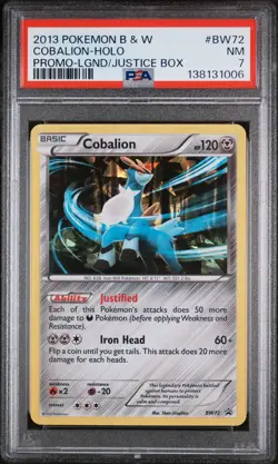 2013 POKEMON B&W PROMO LEGENDS OF JUSTICE BOX #BW72 COBALION-HOLO PSA 7 - Image 1