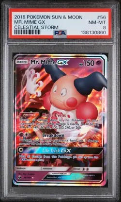 2018 POKEMON SUN & MOON CELESTIAL STORM #56 MR. MIME GX PSA 8 - Image 1