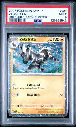 2025 POKEMON DESTINED RIVALS THREE PACK BLISTER #201 ZEBSTRIKA PSA 9 - Image 1