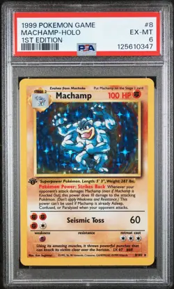 1999 POKEMON BASE SET 1ST EDITION #8 MACHAMP-HOLO PSA 6 - Image 1