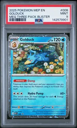 2025 POKEMON MEP PROMO MEGA EVOLUTION THREE PACK BLISTER #008 GOLDUCK PSA 9 - Image 1