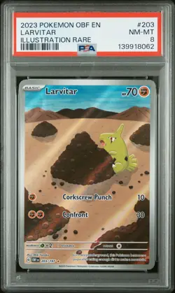 2023 POKEMON OBF EN-OBSIDIAN FLAMES ILLUSTRATION RARE #203 LARVITAR PSA 8 - Image 1