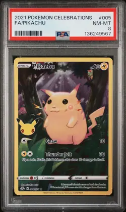 2021 POKEMON CELEBRATIONS #005 FULL ART/PIKACHU PSA 8 - Image 1