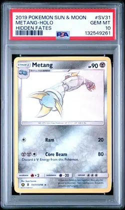 2019 POKEMON SUN & MOON HIDDEN FATES #SV31 METANG-HOLO PSA 10 - Image 1