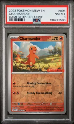 2023 POKEMON MEW EN-151 GAMESTOP EXCLUSIVE #004 CHARMANDER PSA 8 - Image 1