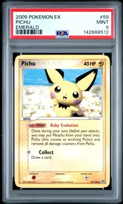 2005 POKEMON EX EMERALD #59 PICHU PSA 9 - Image 1