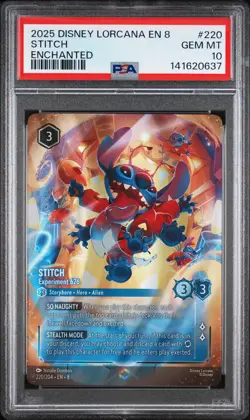 2025 DISNEY LORCANA EN 8-REIGN OF JAFAR ENCHANTED STITCH - EXPERIMENT 626 PSA 10 - Image 1