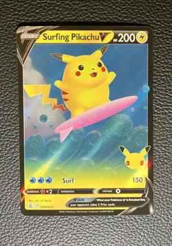 2021 Pokemon SWSH Celebrations Surfing Pikachu V 008/025 TCG Card - NM - Image 1