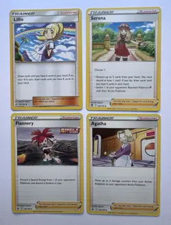 Lot Of 4 Pokemon Trainer Supporter Cards (Lillie, Serena, Flannery, Agatha) - Image 1