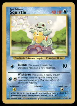 Squirtle 63/102 Base Set Pokemon TCG trading card - Image 1