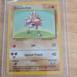 Pokemon Hitmonchan Base Set Holo Rare 7/102 English TCG Card Fighting - Image 1