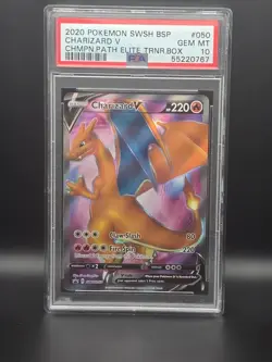 POKEMON CHARIZARD V #SWSH050 BLACK STAR PROMO #SWSH FULL ART PSA 10 GEM MINT - Image 1