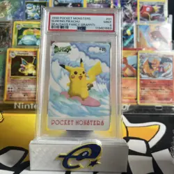 1998 POCKET MONSTERS SEALDASS FANCY GRAFFITI #01 SURFING PIKACHU PSA 9 - Image 1