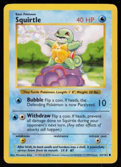 Squirtle 63/102 Common Base Set Shadowless Pokemon - Image 1