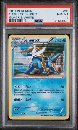 2011 POKEMON BLACK & WHITE #31 SAMUROTT-HOLO PSA 8 - Image 1