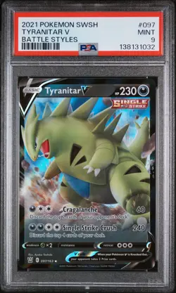 2021 POKEMON SWORD & SHIELD BATTLE STYLES #097 TYRANITAR V PSA 9 - Image 1