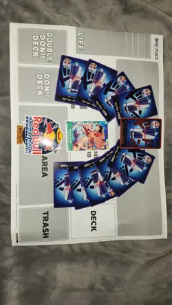 One Piece Red Bull Don Set, Promo Luffy, Sticker, and Paper Mat - Image 1