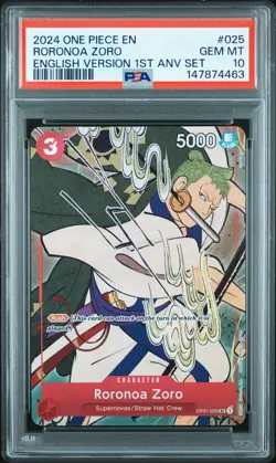 2024 ONE PIECE ENGLISH VERSION 1ST ANNIVERSARY SET #025 RORONOA ZORO PSA 10 - Image 1