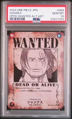 2024 ONE PIECE JPN EMPERORS IN THE NEW WORLD WANTED ALT ART #004 SHANKS PSA 10 - Image 1