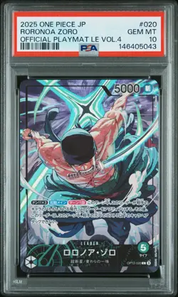 2025 ONE PIECE JPN PROMO OFFICIAL PLAYMAT LTD EDITION VOL.4 RORONOA ZORO PSA 10 - Image 1