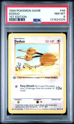 Base Set 1st Edition DODUO #48/102 PSA 8 1999 Pokemon Card Game - Image 1