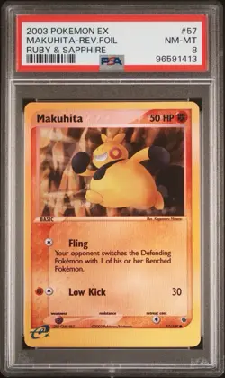 2003 Pokemon EX Ruby & Sapphire # 57 Makuhita Reverse Foil PSA 8 Card NM-MINT - Image 1