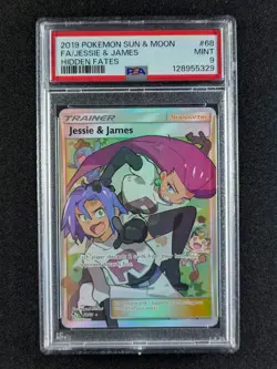 2019 Pokemon JESSIE & JAMES 68/68 Hidden Fates Ultra Rare Holo English PSA 9 - Image 1