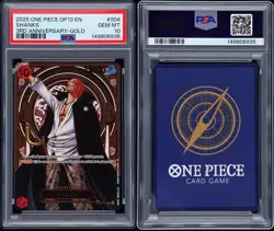 2025 ONE PIECE OP13-CARRYING ON HIS WILL 3RD ANNIVERSARY-GOLD #004 SHANKS PSA 10 - Image 3