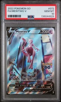 Mewtwo V PSA 10 English Pokemon Go Card Alternate 072/078 2022 Full Art - Image 1