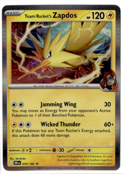 Team Rocket's Zapdos - 070/182 - Holo Rare - Pokemon Destined Rivals - Image 1