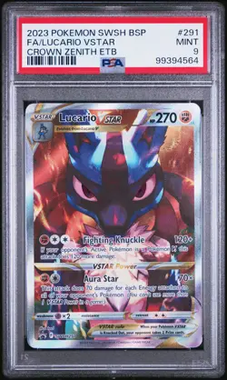 2023 POKEMON SWSH BLACK STAR PROMO #291 FA/LUCARIO VSTAR CROWN ZENITH ETB PSA 9 - Image 1