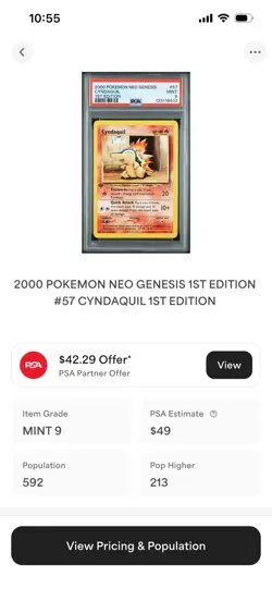 2000 POKEMON 1st Edition Neo Genesis CYNDAQUIL #57 PSA 9 MINT - Image 3