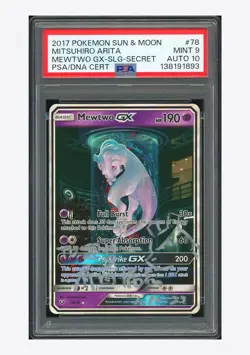 Pokemon PSA9 AUTO10 Mewtwo GX Shiny Holo Mitsuhiro Arita 2017 78/73 SLG English - Image 1