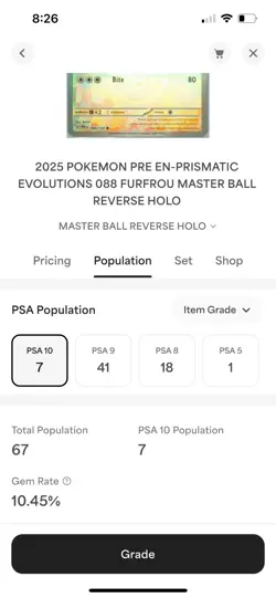 2025 POKEMON PRE EN-PRISMATIC EVOLUTIONS MASTER BALL REVERSE HOLO Furfrou PSA 10 - Image 3