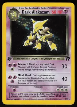 Dark Alakazam 1/82 Rare Team Rocket Holo 1st Edition Pokemon - Image 1