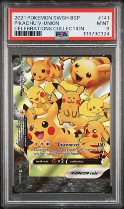 Pikachu V Union PSA 9 2021 Pokemon Sun & Moon Black Star Celebrations SWSH141 - Image 1