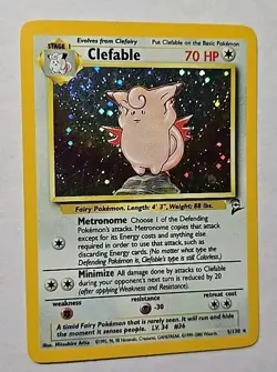 Clefable 5/130 Holo Rare SWIRL Base Set 2 WOTC 2000 Pokemon LP - Image 1