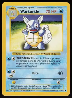 Wartortle 42/102 Uncommon Base Set Shadowless Pokemon - Image 1