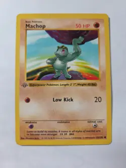 Machop 52/102 Shadowless 1st Edition Base Set Pokemon Card MP Grey Stamp - Image 1