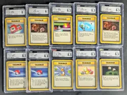 Lot (10) 1999 Pokemon Assorted CGC Graded Trainer Cards w/ Gambler - Image 1