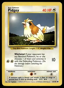 Pidgey 57/102 Pokemon Card Base Set Common 40 HP Lightly Played GY - Image 1