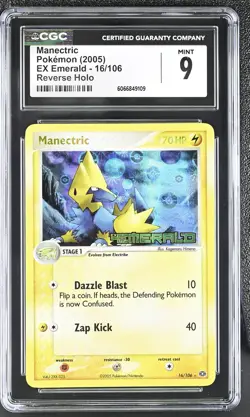 CGC 9 MINT Manectric 2005 EX Emerald 16/106 Reverse Holo Stamped Pokemon Card - Image 1