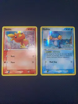 Pokemon TCG Torchic And Mudkip Holo Stamped Cards - Image 1