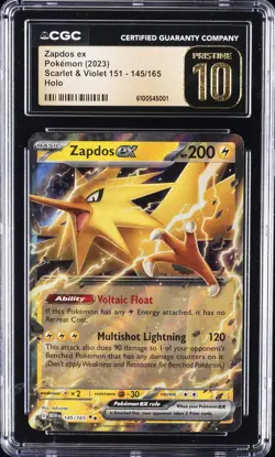 2023 POKEMON SCARLET & VIOLET 151 HOLO #145/165 ZAPDOS EX CGC 10 PERFECT - Image 1