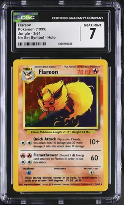 CGC 7 Flareon 3/64 No Set Symbol Holo Jungle Pokemon Card - Image 1