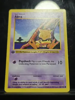 Abra 1st Edition Shadowless Base Set Unlimited Vintage Pokemon Card LP - Image 3
