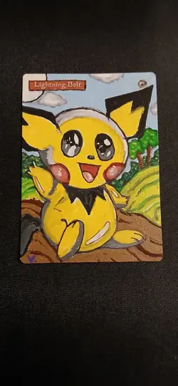 Mtg Hand Painted Altered Art Lightning Bolt Pokemon Artwork Signed By Artist - Image 1