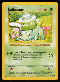 Bulbasaur 44/102 Common Base Set Shadowless Pokemon - Image 1