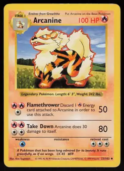 Arcanine 23/102 Uncommon Base Set Shadowless Pokemon - Image 1