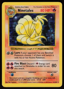 Ninetales 12/102 Shadowless Holo Rare Base Set Pokemon - Image 1